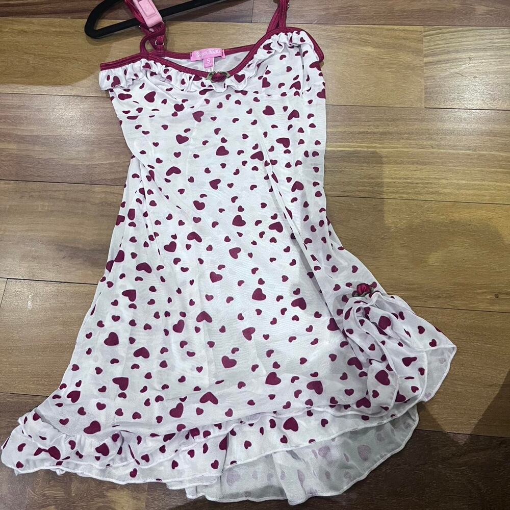 Sugar Thrillz White with Red hearts mesh babydoll dress